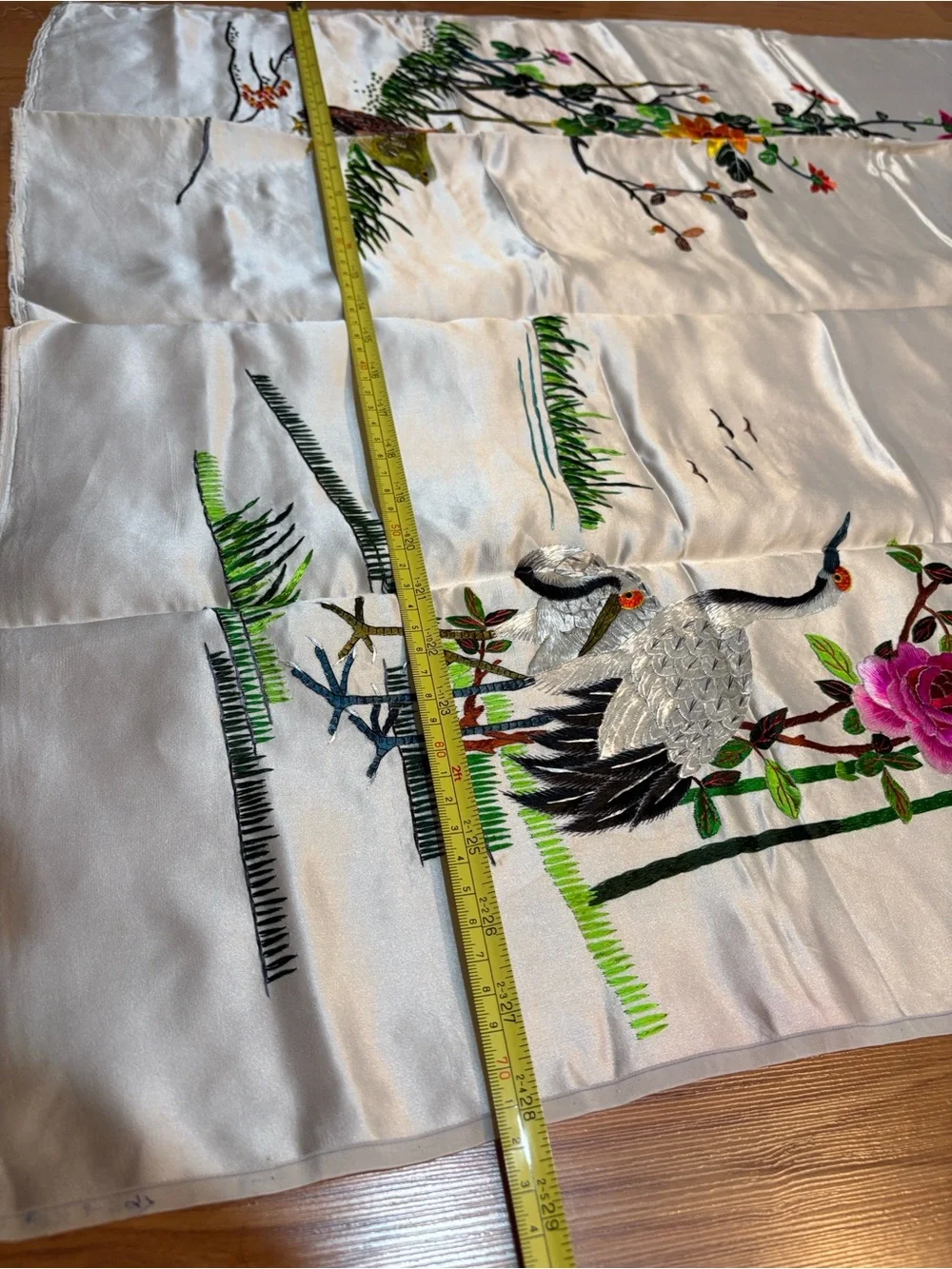 Vintage Chinese Silk Embroidered Crane & Floral Panel